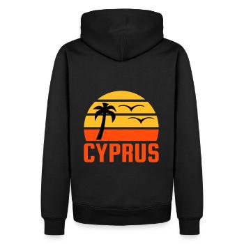 Cyprus (Halbsonne, Palme, zwei Vögel) - Männer Premium Bio Hoodie - Schwarz - Hinten - Nico (187cm)