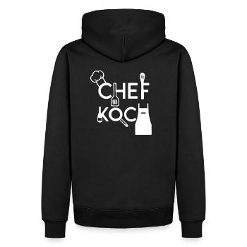 The chef - for chefs and cooks - Men’s Premium Organic Hoodie - black - Back - Nico (187cm)