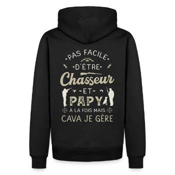 Papy Chasseur Humoristique Chasse Grand Père Papi - Sweat à capuche Premium bio Homme - noir - Dos - Nico (187cm)