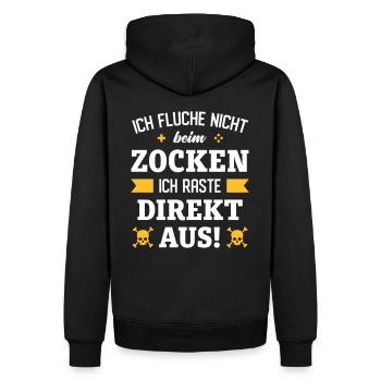 ICH FLUCHE NICHT - ICH RASTE AUS | ZOCKEN - Männer Premium Bio Hoodie - Schwarz - Hinten - Nico (187cm)