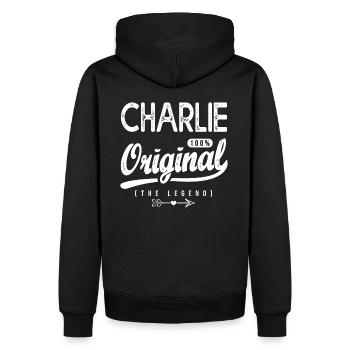 Charlie Original personalisiertes Hemd Vorname Charlie - Männer Premium Bio Hoodie - Schwarz - Hinten - Nico (187cm)