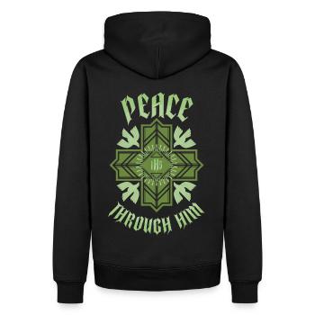 Jesus-Peace, Jesus Christus Spruch - Männer Premium Bio Hoodie - Schwarz - Hinten - Nico (187cm)