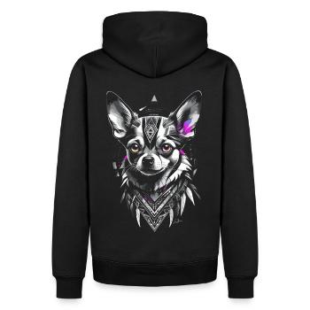 Geometrischer Chihuahua Hund Grau Rosa - Männer Premium Bio Hoodie - Schwarz - Hinten - Nico (187cm)