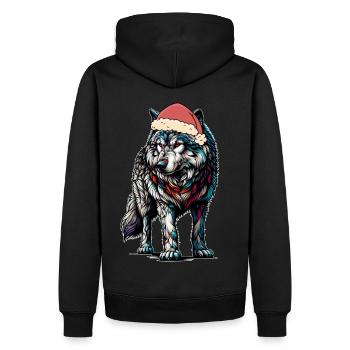 Nikolaus Weihnachtsmann Wolf Wölfe mystisch - Männer Premium Bio Hoodie - Schwarz - Hinten - Nico (187cm)