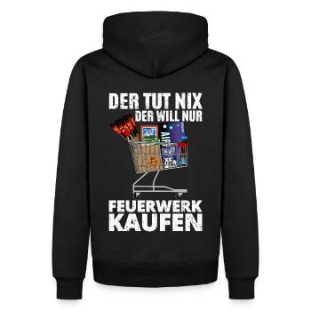 Der will Feuerwerk kaufen - Männer Premium Bio Hoodie - Schwarz - Hinten - Nico (187cm)