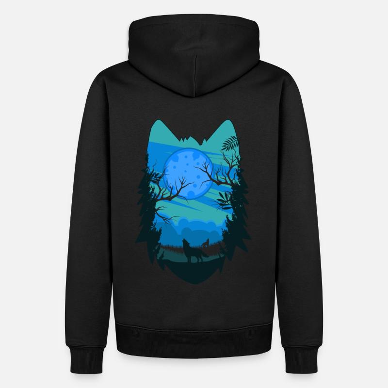 Wolf Head Moon - Sweat à capuche Premium bio Homme - noir