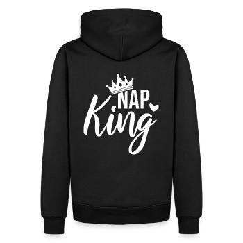 Baby Spruch Nap King - weiß - Männer Premium Bio Hoodie - Schwarz - Hinten - Nico (187cm)