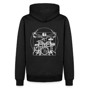 Schlagzeug Geschenk: Da Vinci Zeichung - Männer Premium Bio Hoodie - Schwarz - Hinten - Nico (187cm)