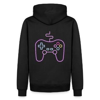 Neon Gamepad Gamer - Männer Premium Bio Hoodie - Schwarz - Hinten - Nico (187cm)