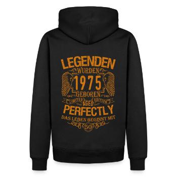 50 birthday, born in 1975 - Men’s Premium Organic Hoodie - black - Back - Nico (187cm)