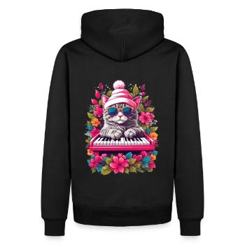 Süße Katze mit Piano - Männer Premium Bio Hoodie - Schwarz - Hinten - Nico (187cm)