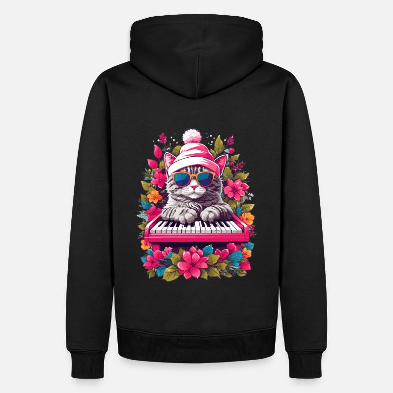 Chat mignon avec piano - Sweat à capuche Premium bio Homme - noir