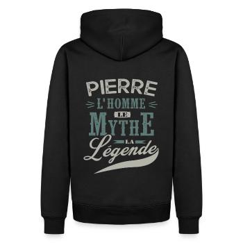 Pierre L homme le mythe la légende humour prénom - Sweat à capuche Premium bio Homme - noir - Dos - Nico (187cm)