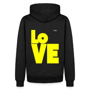 Love Yellow - Sweat à capuche Premium bio Homme - noir - Dos - Nico (187cm)
