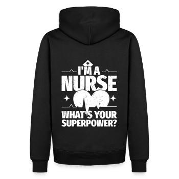 Ich bin Krankenschwester, was ist deine - Männer Premium Bio Hoodie - Schwarz - Hinten - Nico (187cm)