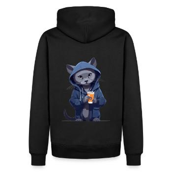 Motif de sweat à capuche de chat bleu russe avec cacao - Sweat à capuche Premium bio Homme - noir - Dos - Nico (187cm)