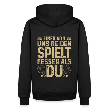 Einer von uns spielt besser als Du, Ping Pong - Männer Premium Bio Hoodie - Schwarz - Hinten - Nico (187cm)