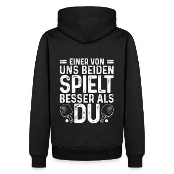 Einer von uns spielt besser als Du, Ping Pong - Männer Premium Bio Hoodie - Schwarz - Hinten - Nico (187cm)