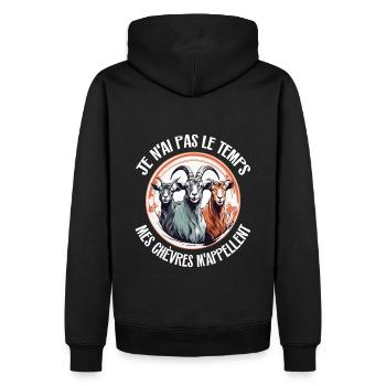 Je n'ai pas le temps, mes chèvres m'appellent - Sweat à capuche Premium bio Homme - noir - Dos - Nico (187cm)