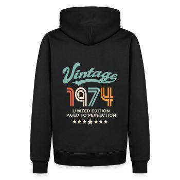 Né en 1974 Anniversaire 1974 50 ans - Sweat à capuche Premium bio Homme - noir - Dos - Nico (187cm)