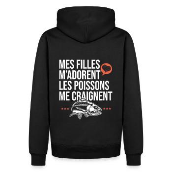 mes filles m adorent les poissons papa pêcheur - Sweat à capuche Premium bio Homme - noir - Dos - Nico (187cm)