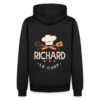 Richard Chef Ici c est richard le chef cuisine - Sweat à capuche Premium bio Homme - noir - Dos - Nico (187cm)
