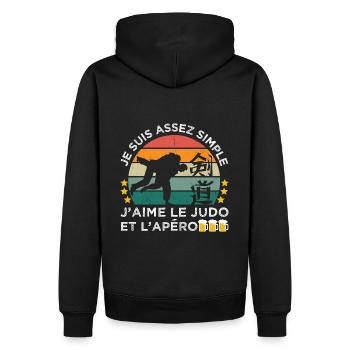 J' aime le judo et l' apéro humour judoka vintage - Sweat à capuche Premium bio Homme - noir - Dos - Nico (187cm)