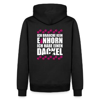 Ich brauche kein Einhorn ich habe einen Dackel - Männer Premium Bio Hoodie - Schwarz - Hinten - Nico (187cm)