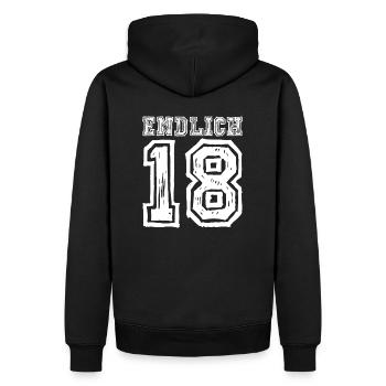 endlich 18 | 18. Geburtstag | 18 Jahre volljährig - Männer Premium Bio Hoodie - Schwarz - Hinten - Nico (187cm)