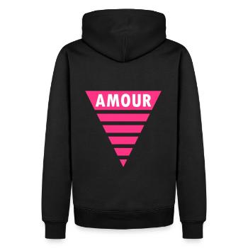 Amour im Dreieck (geteiltes Dreieck) - Männer Premium Bio Hoodie - Schwarz - Hinten - Nico (187cm)