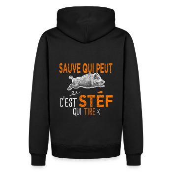 c'est stef qui tire Humour Chasseur stéphane - Sweat à capuche Premium bio Homme - noir - Dos - Nico (187cm)