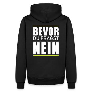 Bevor du fragst nein - Männer Premium Bio Hoodie - Schwarz - Hinten - Nico (187cm)