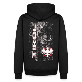 Tirol - Männer Premium Bio Hoodie - Schwarz - Hinten - Nico (187cm)