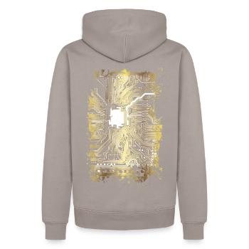 Carte mère d’or ordinateur nerd technique cadeau W - Sweat à capuche Premium bio Homme - taupe - Dos - Nico (187cm)