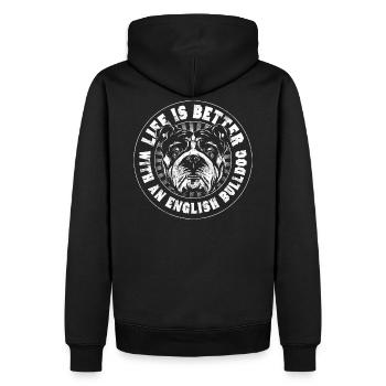 English Bulldog - Männer Premium Bio Hoodie - Schwarz - Hinten - Nico (187cm)