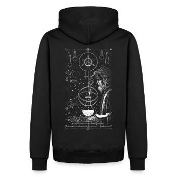 Magisches Alchemisten Motiv aus weißen Linien - Männer Premium Bio Hoodie - Schwarz - Hinten - Nico (187cm)