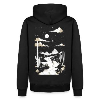 Weg durch die Wüste mit Fußspuren und Kaktus - Männer Premium Bio Hoodie - Schwarz - Hinten - Nico (187cm)