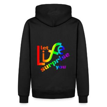 Laissez la vie vous surprendre! Super Spruch - super Design - Sweat à capuche Premium bio Homme - noir - Dos - Nico (187cm)