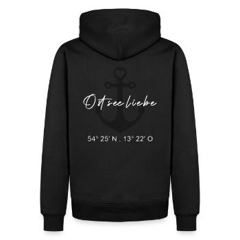 Ostseeliebe - Koordinaten Camping - Anker - Männer Premium Bio Hoodie - Schwarz - Hinten - Nico (187cm)