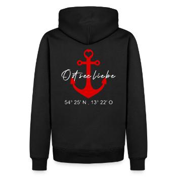 Ostseeliebe - Anker - Koordinaten Rügen - Männer Premium Bio Hoodie - Schwarz - Hinten - Nico (187cm)