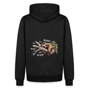 In der Ruhe liegt die Kraft! Faultier Geschenkidee - Männer Premium Bio Hoodie - Schwarz - Hinten - Nico (187cm)