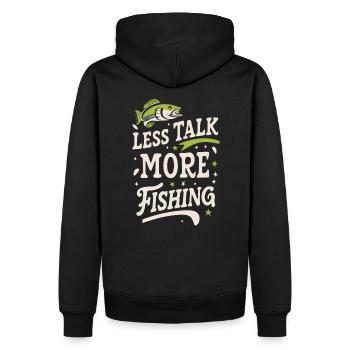 Less Talk More Fishing Angelbekleidung - Männer Premium Bio Hoodie - Schwarz - Hinten - Nico (187cm)