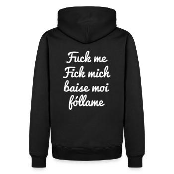 Flirtshirt Fuck me Fick mich Baise moi Fóllame - Männer Premium Bio Hoodie - Schwarz - Hinten - Nico (187cm)