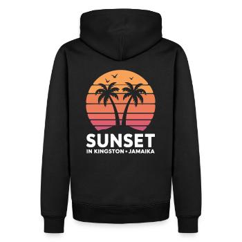 Coucher de soleil à Kingston, Jamaïque, vacances Palmiers - Sweat à capuche Premium bio Homme - noir - Dos - Nico (187cm)