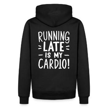 Running Late Is My Cardio Spruch Zitat - Männer Premium Bio Hoodie - Schwarz - Hinten - Nico (187cm)