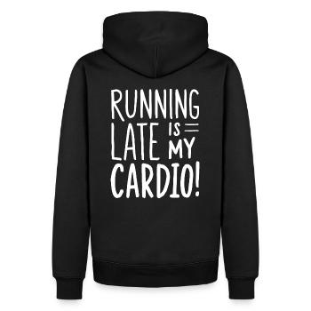 Running Late Is My Cardio Spruch Zitat - Männer Premium Bio Hoodie - Schwarz - Hinten - Nico (187cm)
