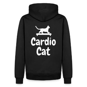 « Cardio Cat » - Chat sportif - Sweat à capuche Premium bio Homme - noir - Dos - Nico (187cm)
