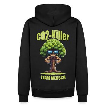 CO2 Killer Baum - hell - Männer Premium Bio Hoodie - Schwarz - Hinten - Nico (187cm)