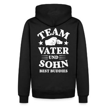 Team Bester Vater und Sohn Kumpel Faust Faustcheck - Männer Premium Bio Hoodie - Schwarz - Hinten - Nico (187cm)