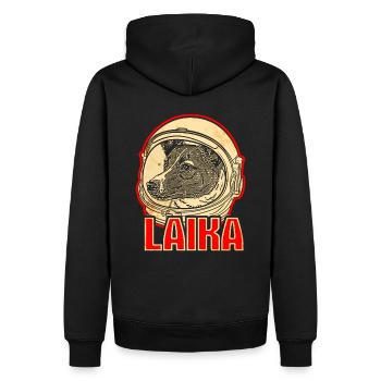 Laika Weltraum Hund Sowjetunion - Männer Premium Bio Hoodie - Schwarz - Hinten - Nico (187cm)